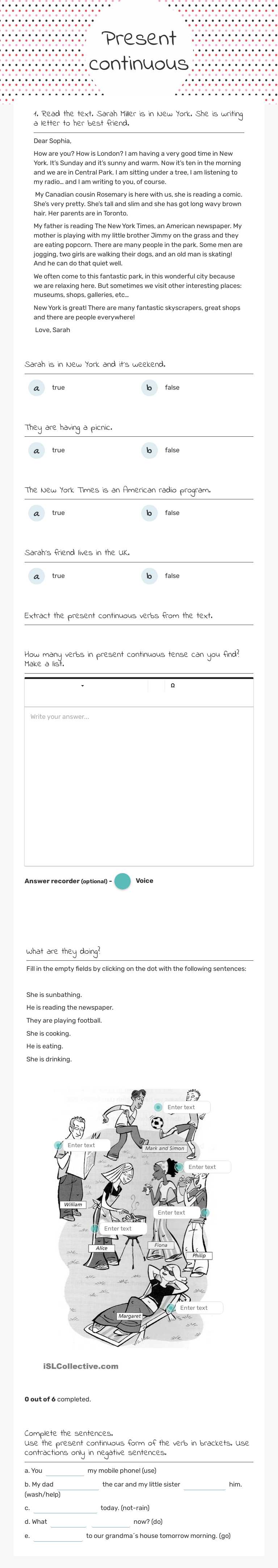 Present continuous worksheet preview image