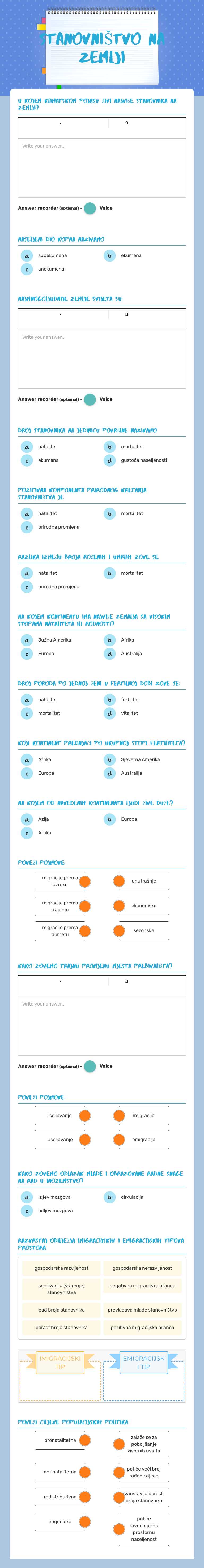 STANOVNIŠTVO NA ZEMLJI worksheet preview image