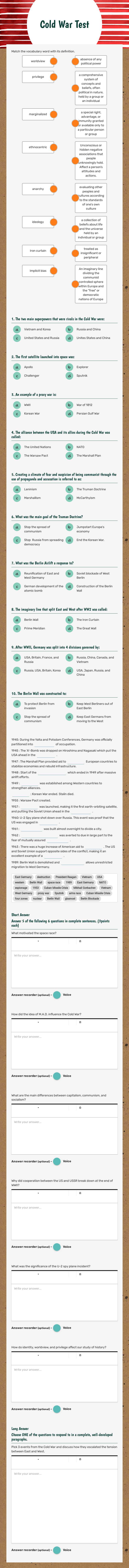 Cold War 
Test worksheet preview image