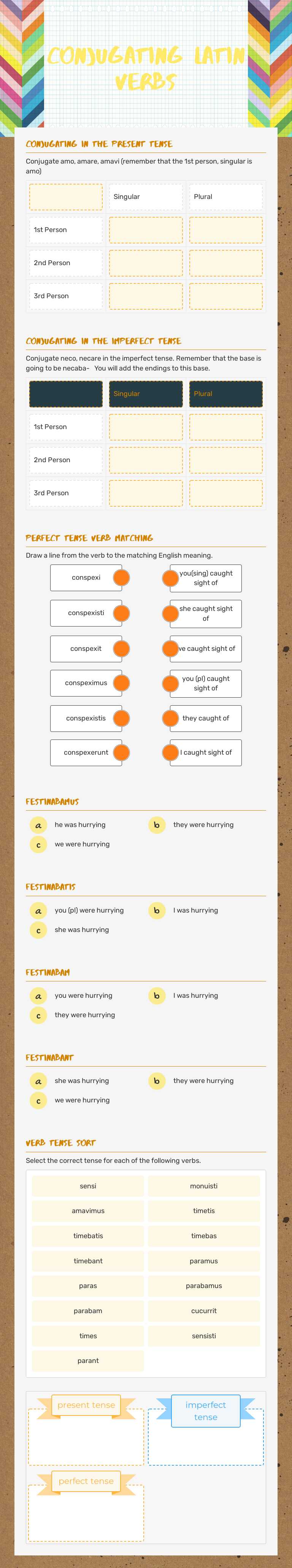Conjugating Latin Verbs worksheet preview image