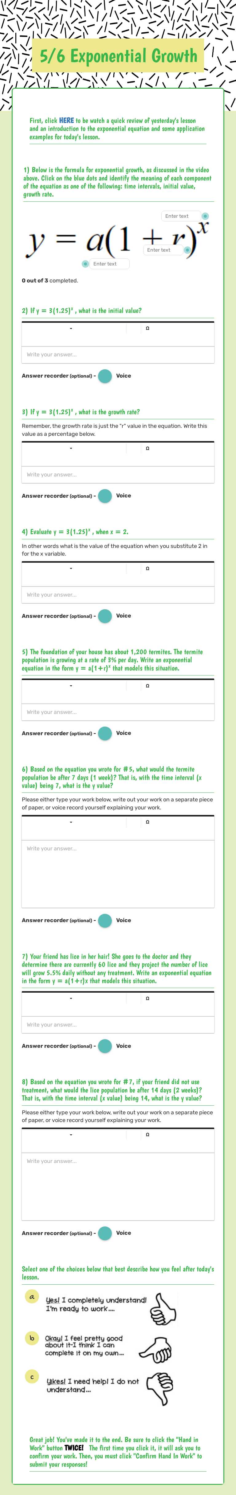 5/6 Exponential Growth Grade 9 worksheet preview