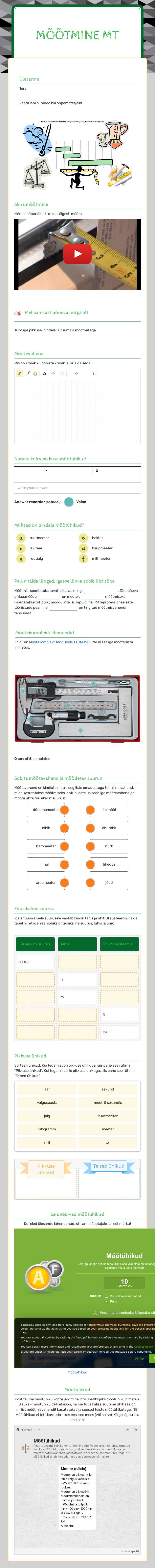 mõõtmine MT worksheet preview image