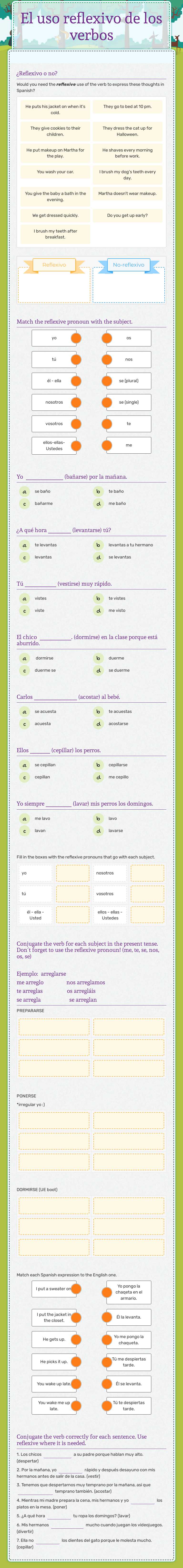 El uso reflexivo de los verbos worksheet preview image