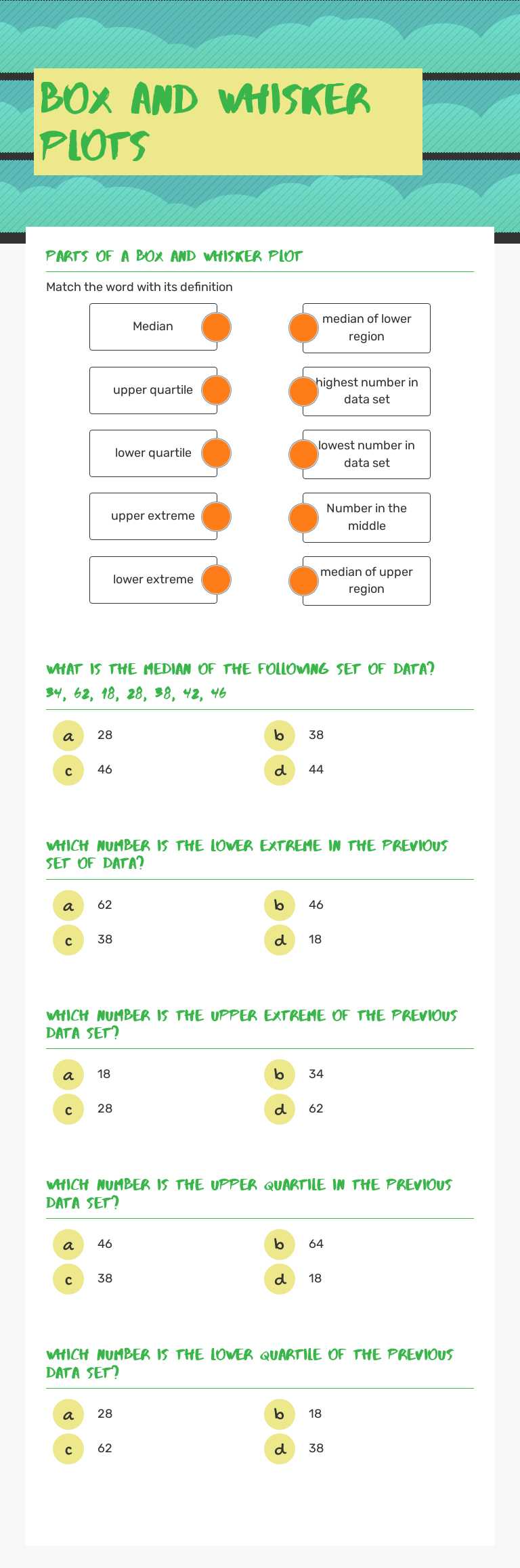 Box and Whisker plots worksheet preview image