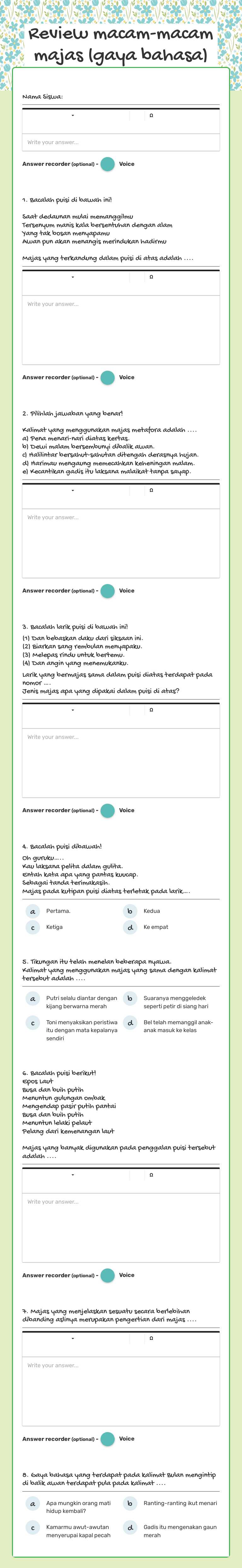 Review macam-macam majas (gaya bahasa) worksheet preview image