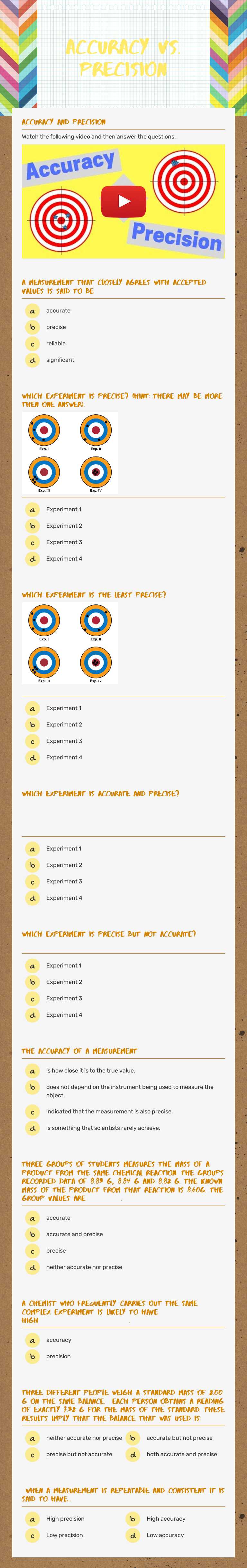 Accuracy vs. Precision worksheet preview image