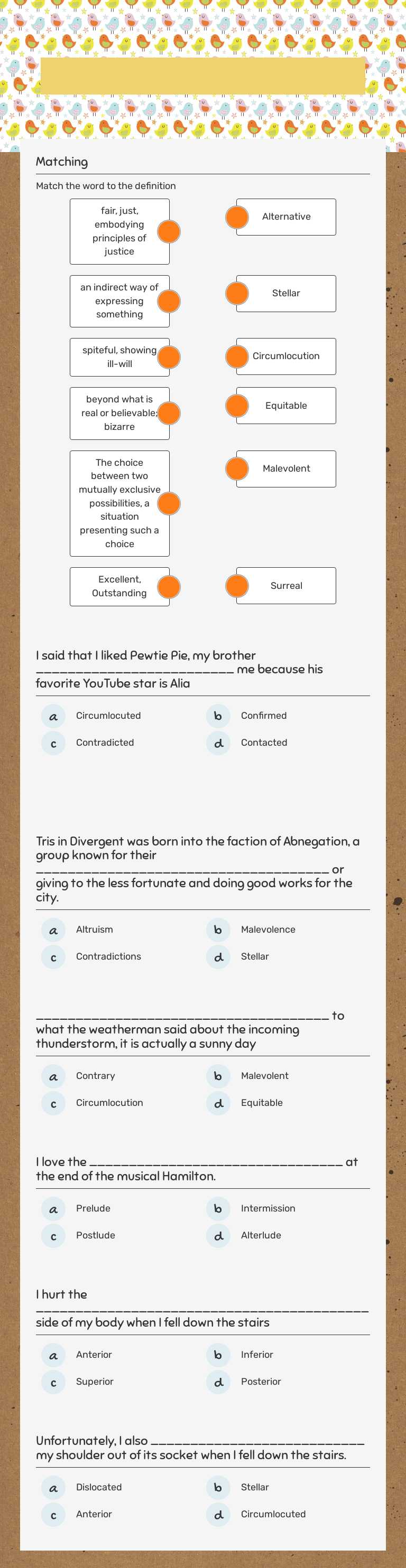 Vocabulary opportunity 5 worksheet preview image