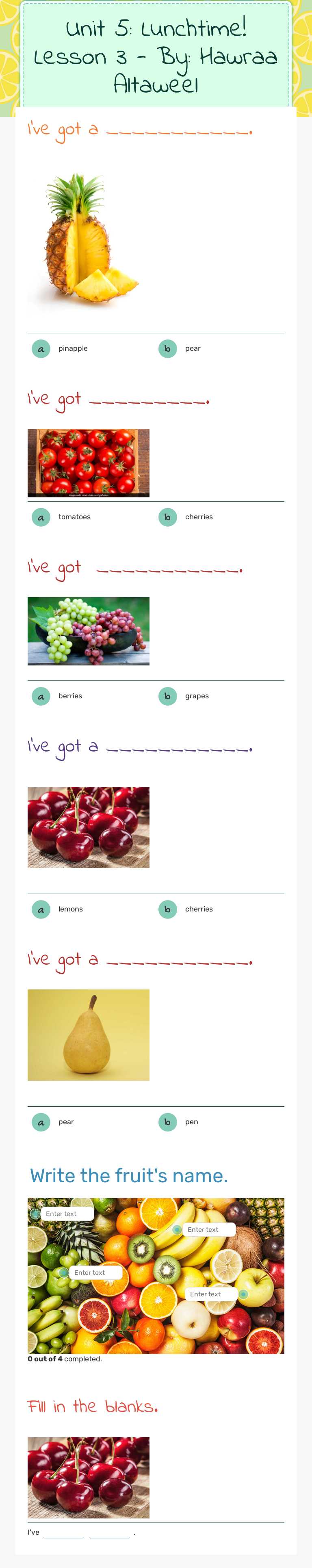 Unit 5: Lunchtime! Lesson 3 - By: Hawraa Altaweel worksheet preview image