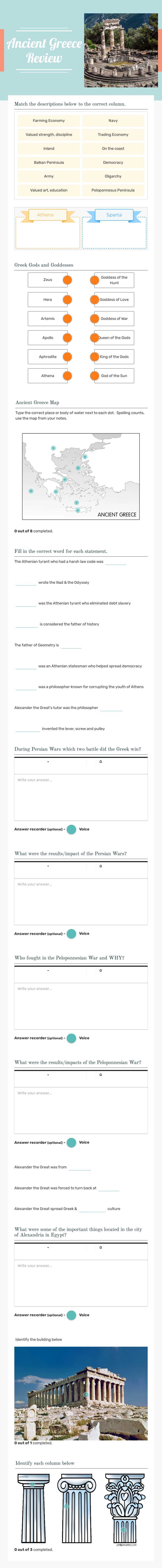 Ancient Greece Review worksheet preview image