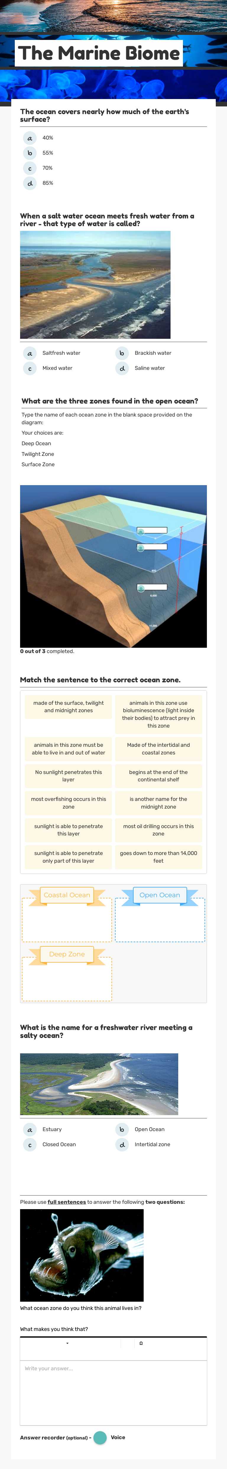 The Marine Biome worksheet preview image