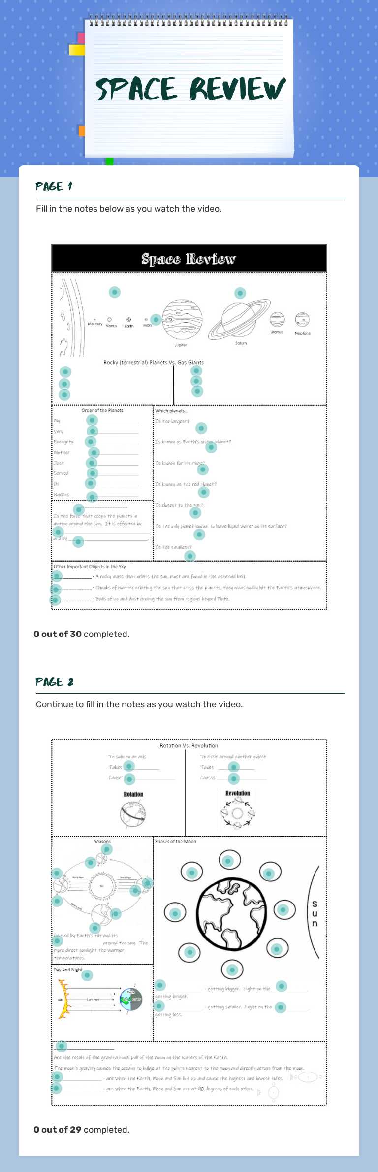 Space Review worksheet preview image