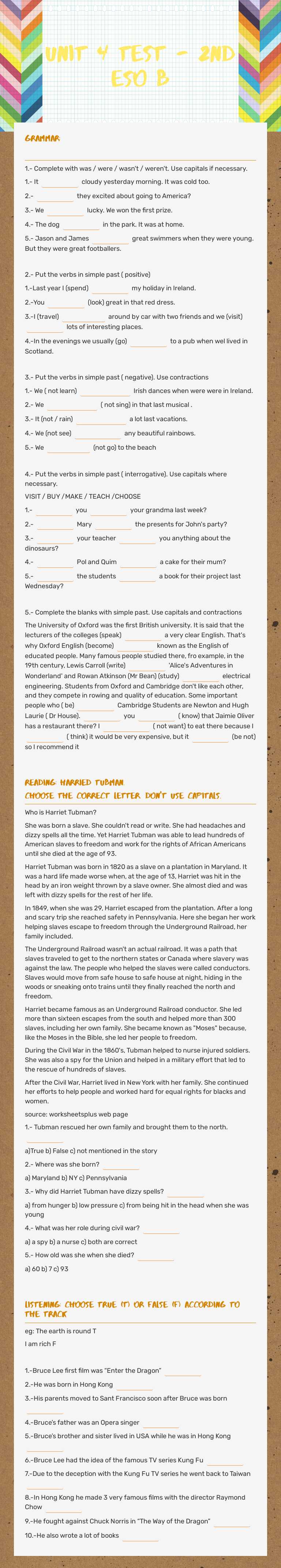 Unit 4 TEST -  2ND ESO B worksheet preview image