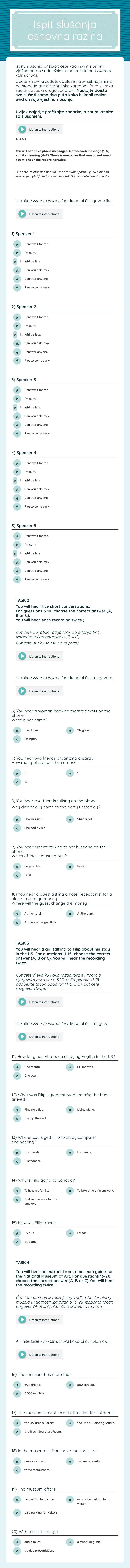 Ispit slušanja osnovna razina worksheet preview image