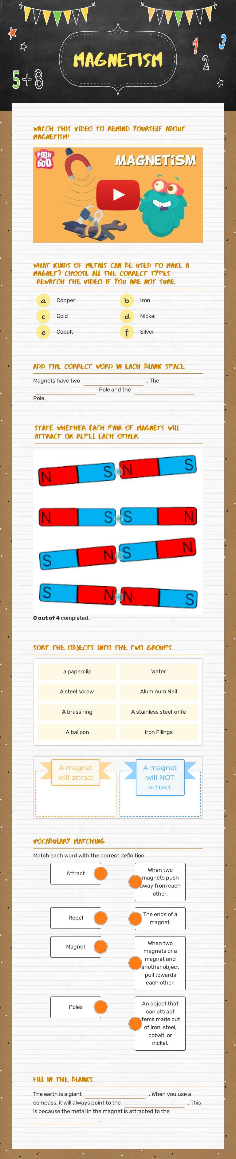 Magnetism worksheet preview image