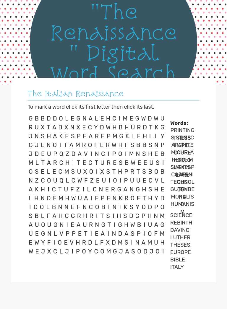 "The Renaissance" Digital Word Search worksheet preview image
