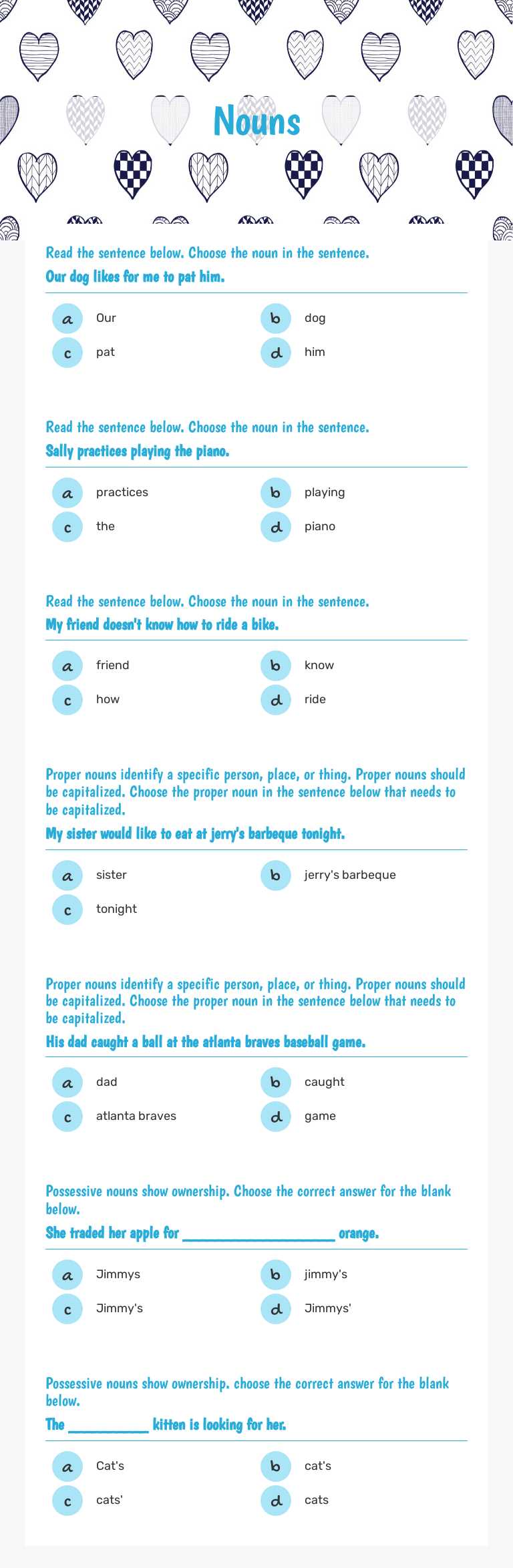 Nouns worksheet preview image