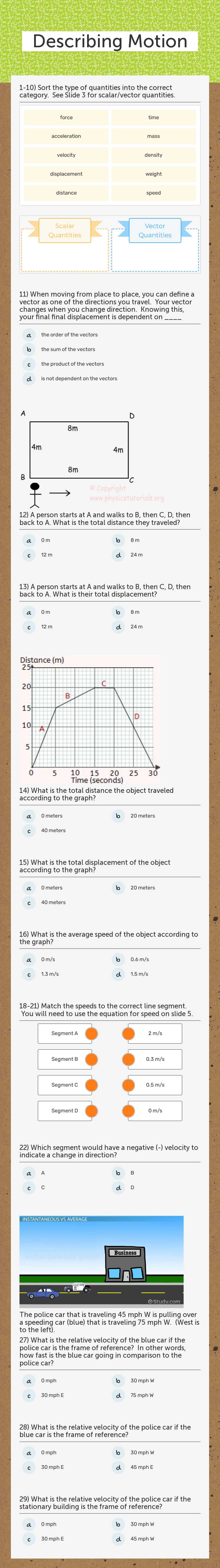 Describing Motion worksheet preview image