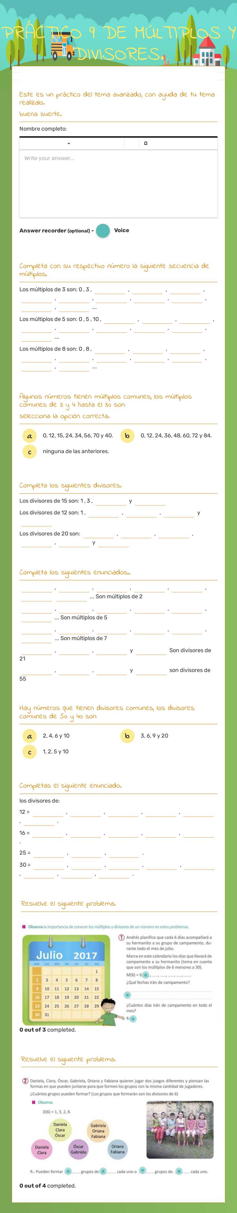 PRÁCTICO 9 DE MÚLTIPLOS Y DIVISORES. worksheet preview image