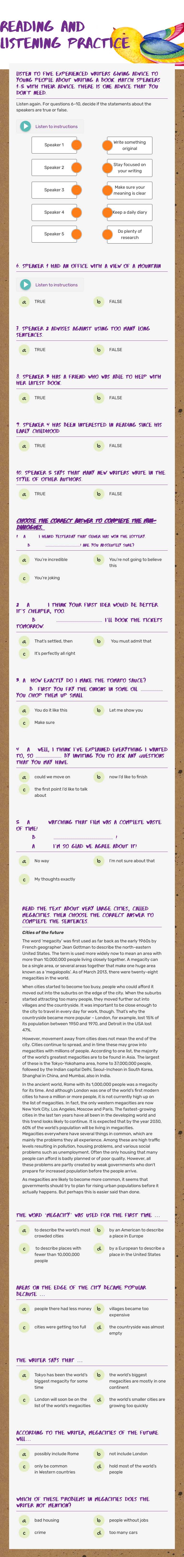 READING AND LISTENING PRACTICE worksheet preview image