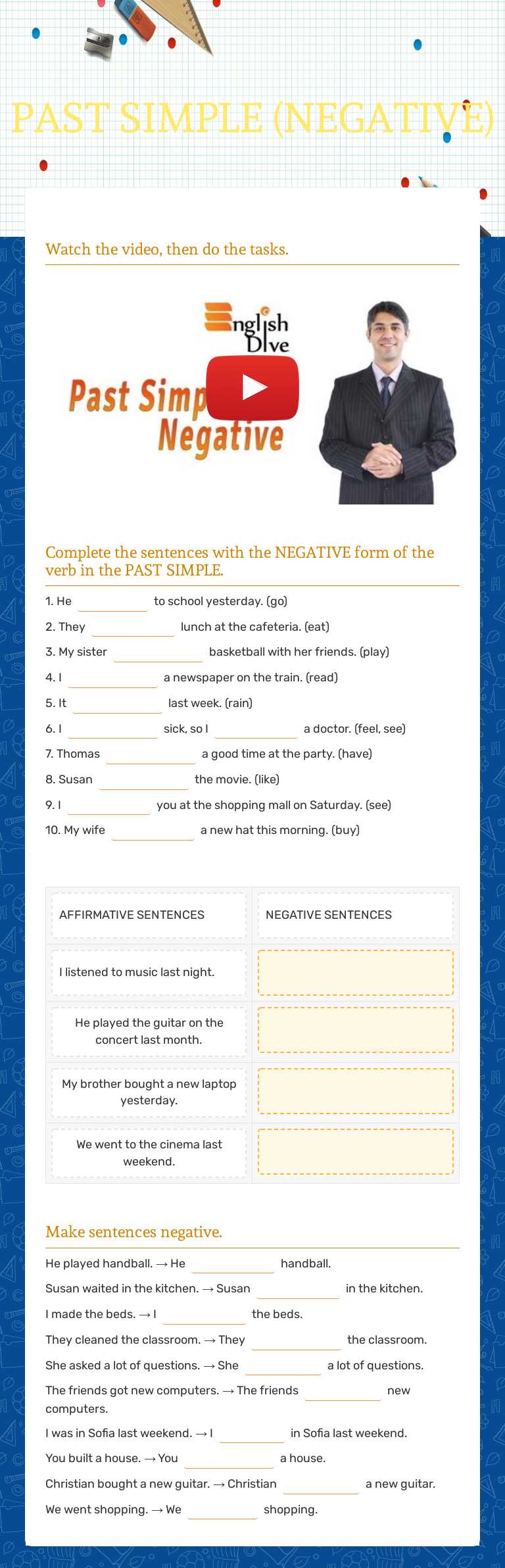 PAST SIMPLE (NEGATIVE) Grade 6 worksheet preview