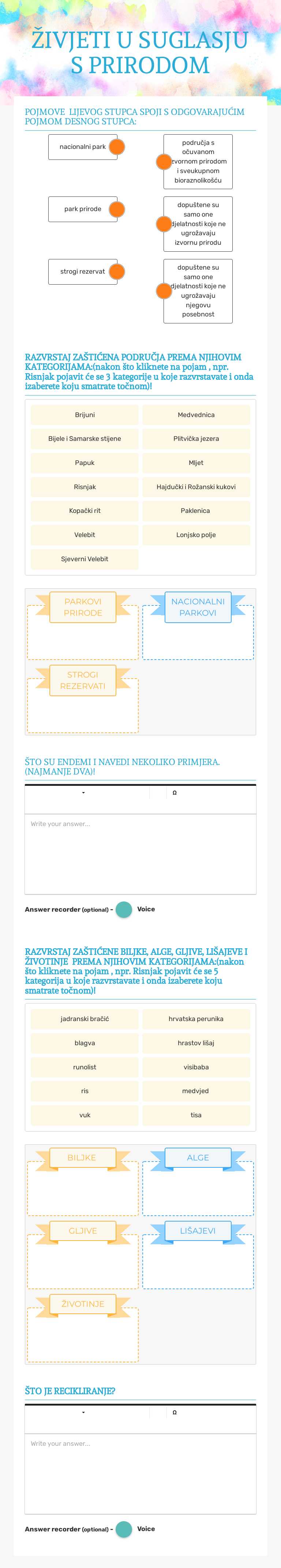 ŽIVJETI U SUGLASJU S PRIRODOM worksheet preview image