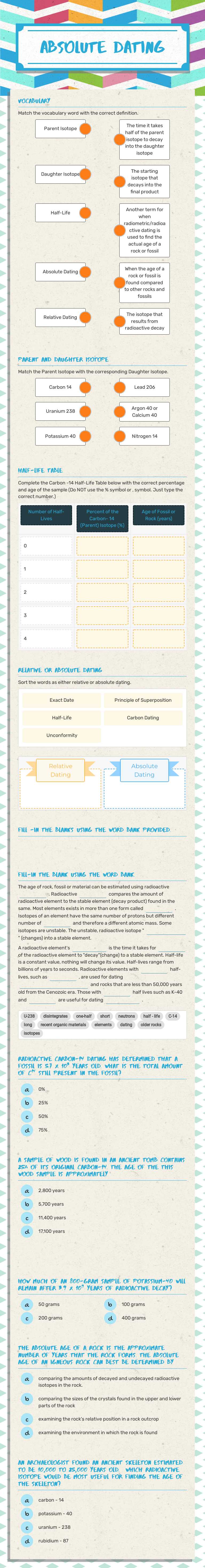 Absolute Dating worksheet preview image