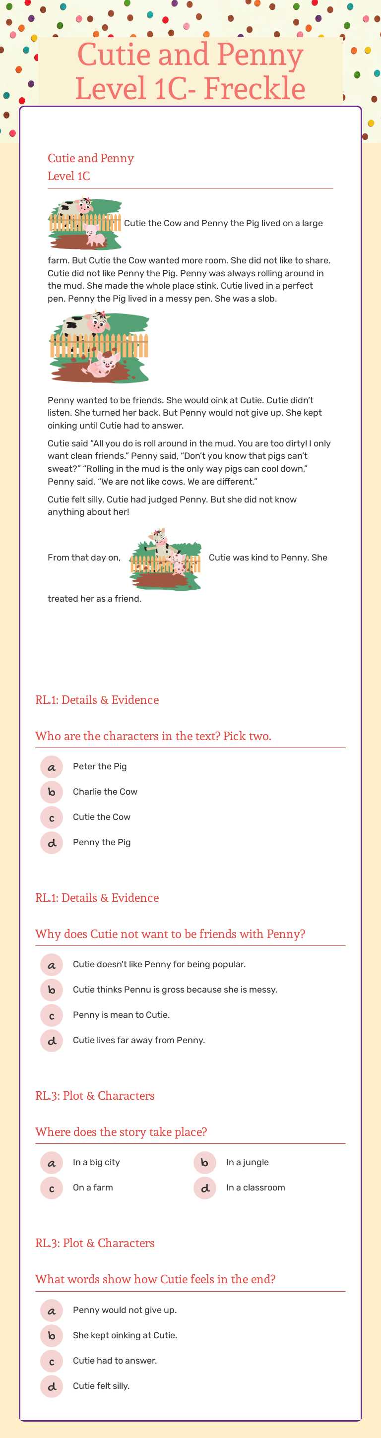 Cutie and Penny Level 1C- Freckle worksheet preview image