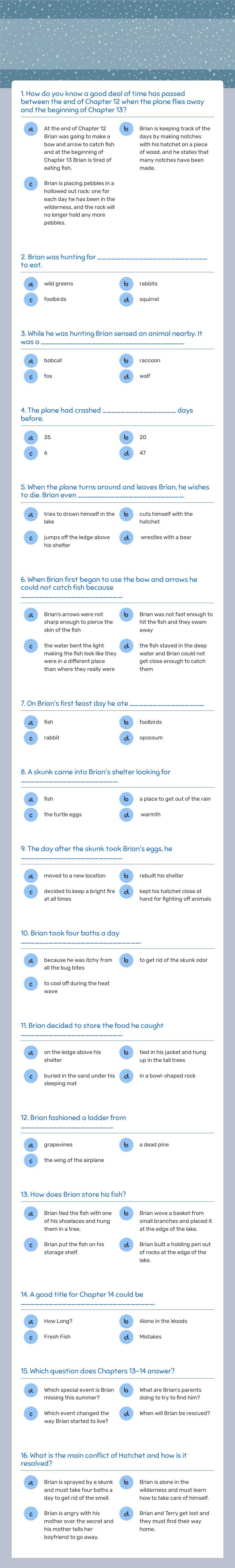 Chapter 13 - 14
Comprehension Quiz worksheet preview