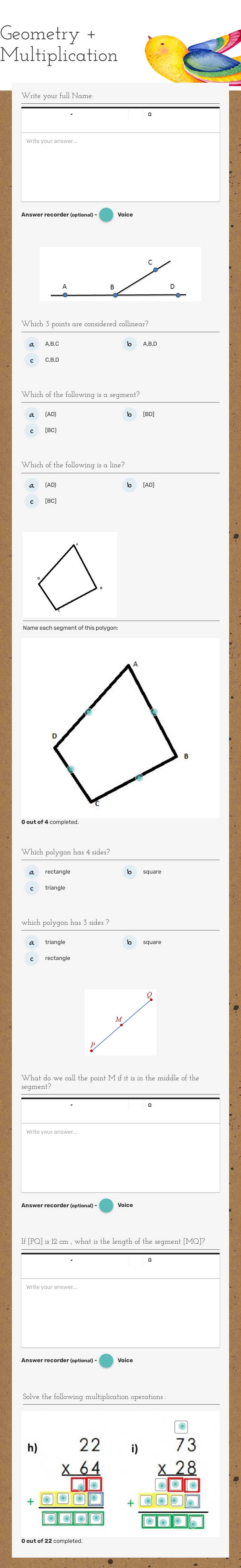 Geometry + Multiplication Grade 4 worksheet preview