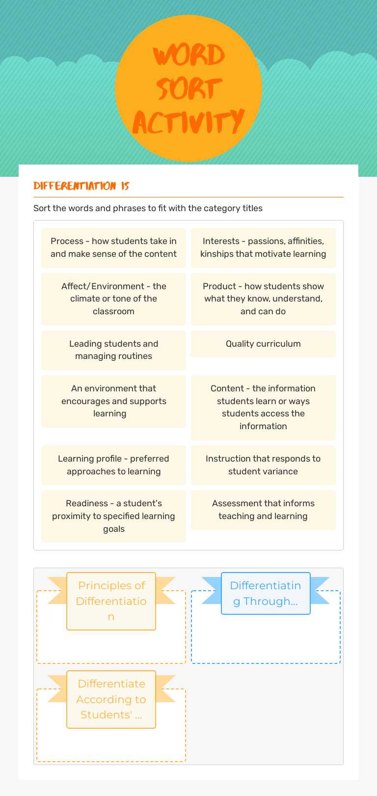 Word sort activity worksheet preview image