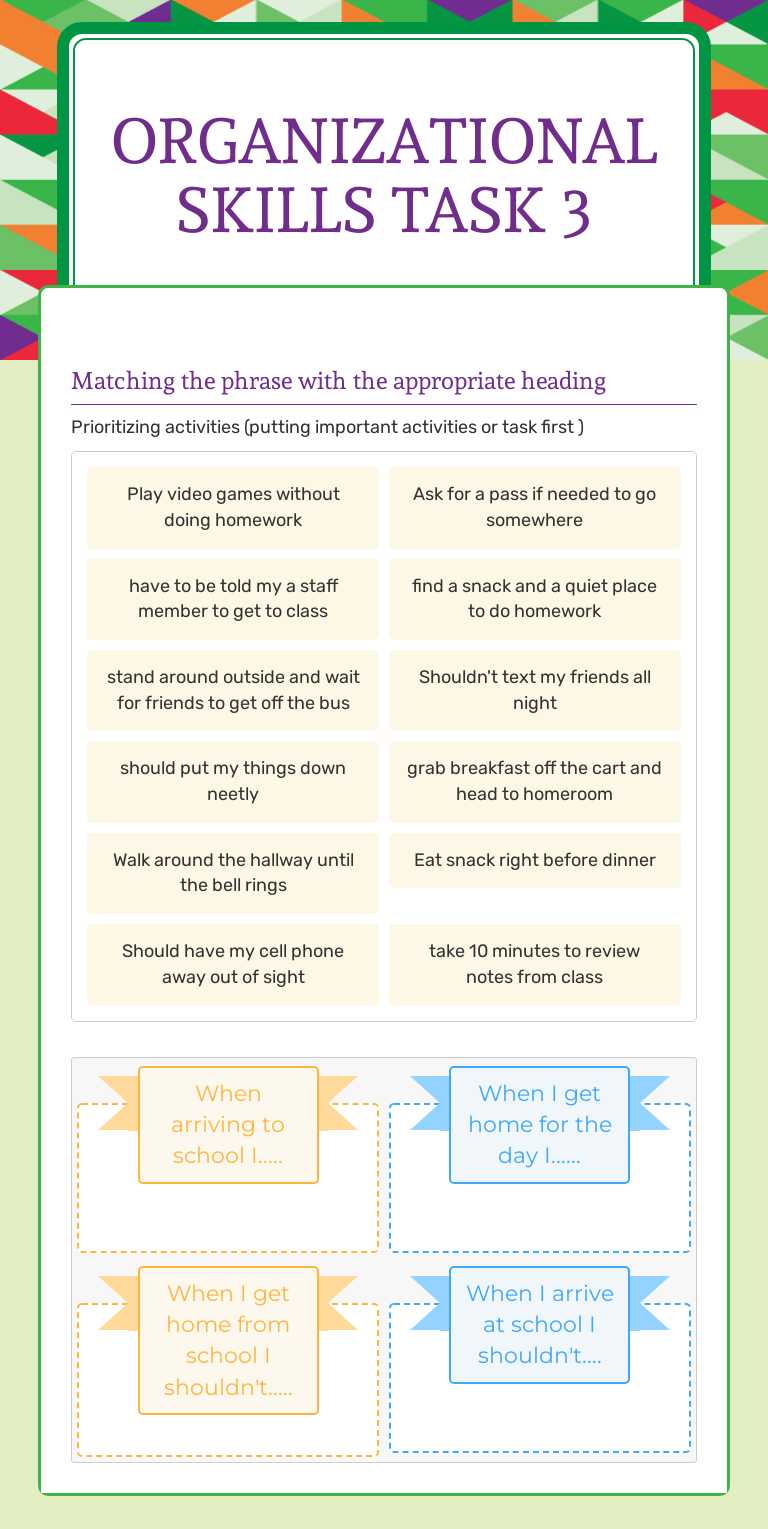 Organizational skills task 3 worksheet preview image