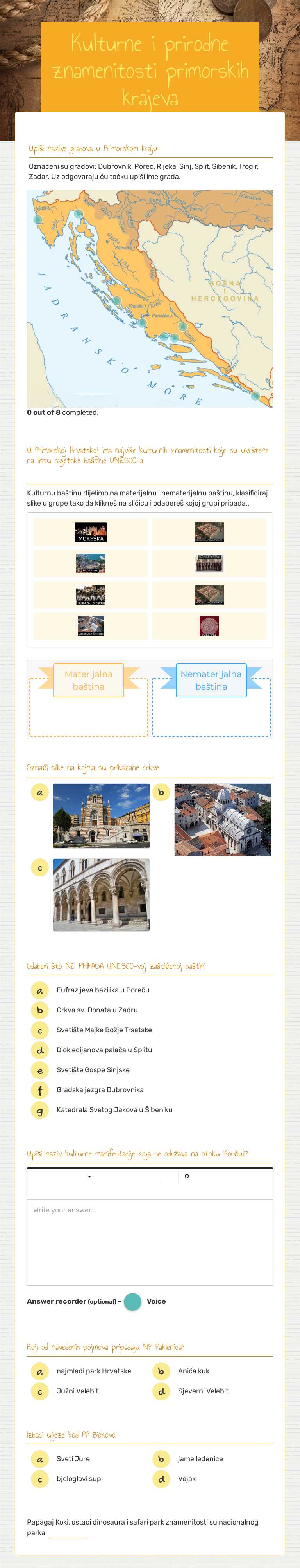 Kulturne i prirodne znamenitosti primorskih krajeva Grade 4 worksheet preview