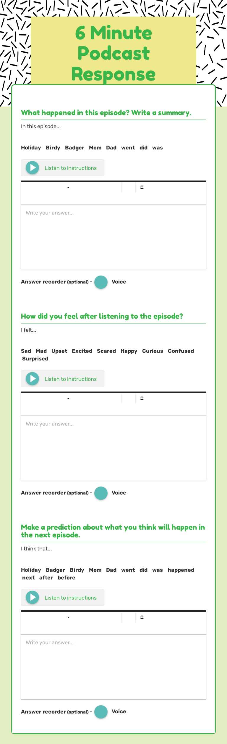 6 Minute Podcast Response worksheet preview image