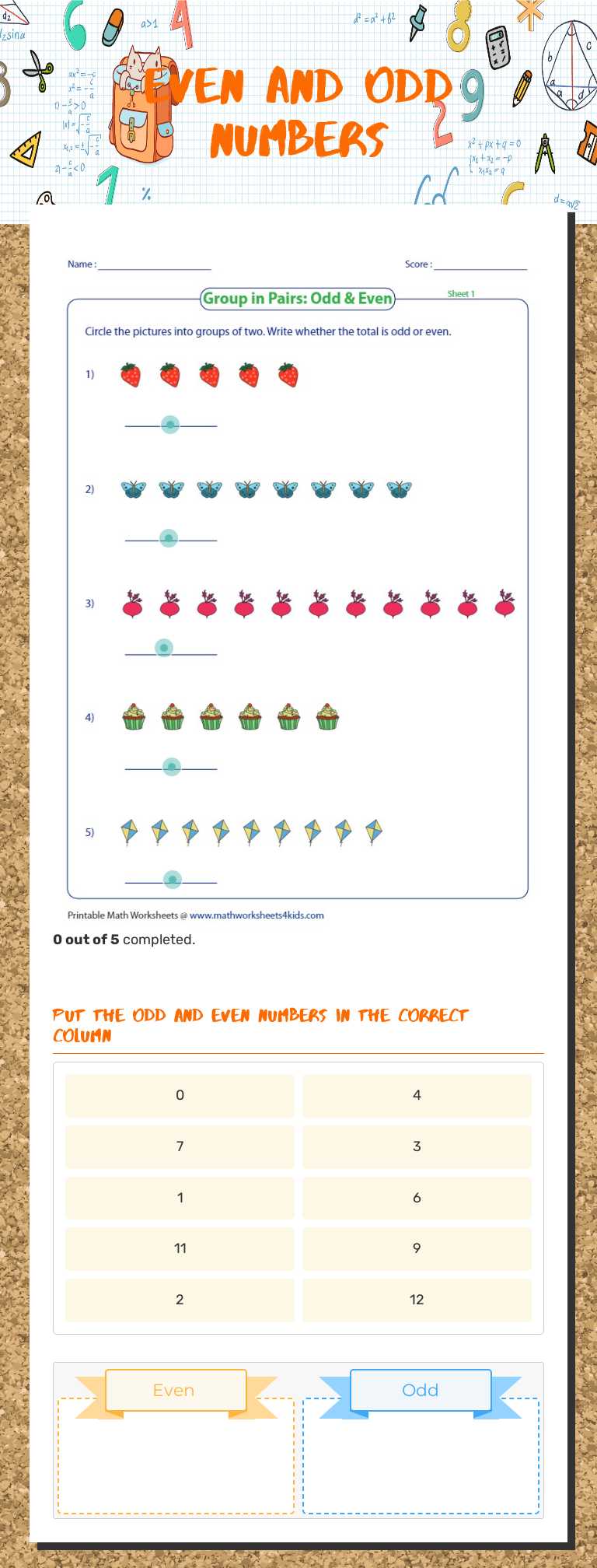 Even and Odd Numbers worksheet preview image