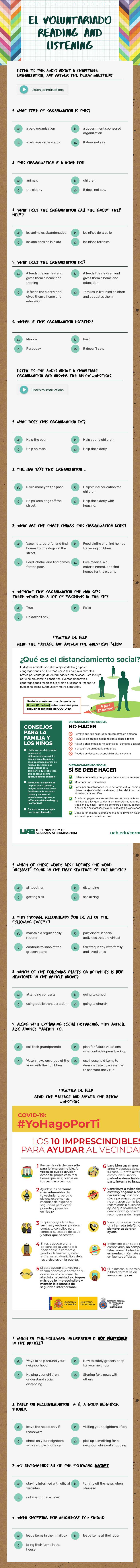 El Voluntariado Reading and LIstening Grade 10 worksheet preview
