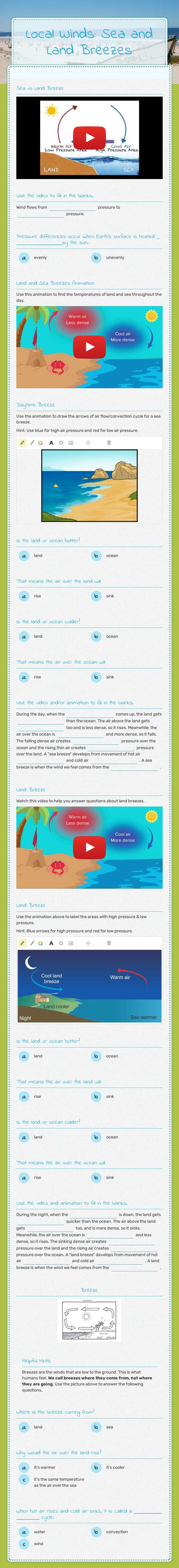 Local Winds: Sea and Land Breezes worksheet preview image