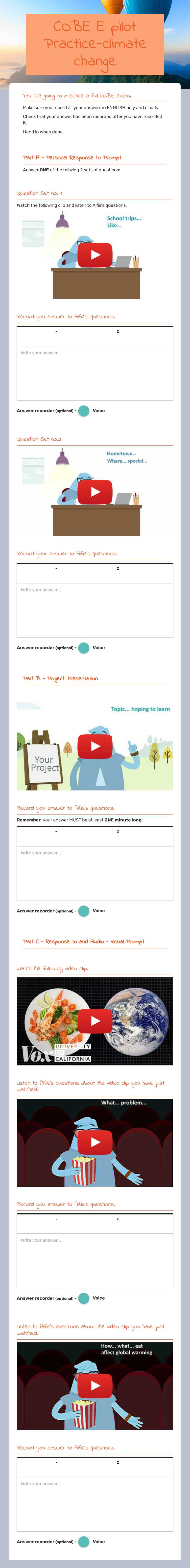 COBE E pilot Practice-climate change worksheet preview image