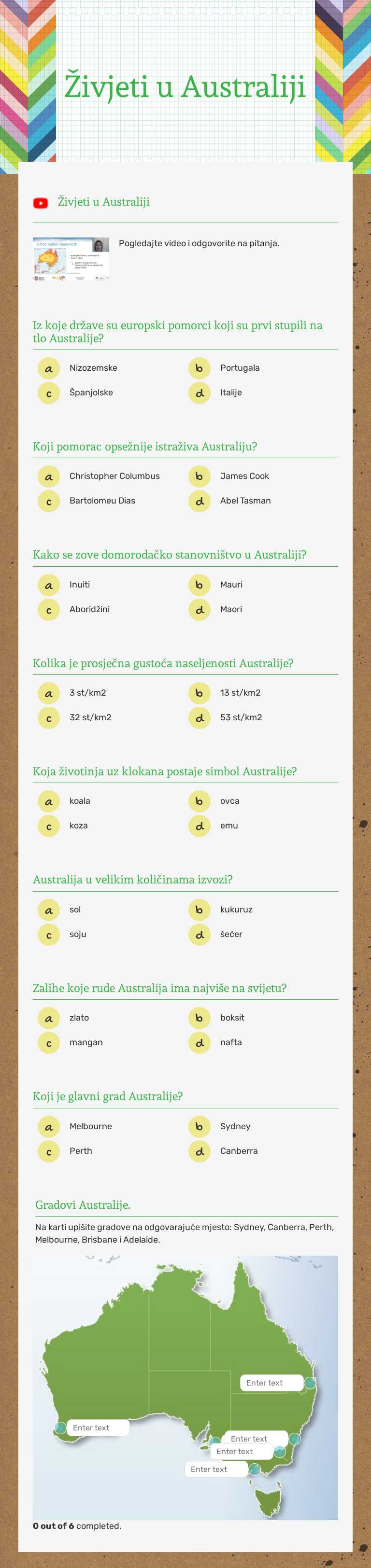 Živjeti u Australiji worksheet preview image