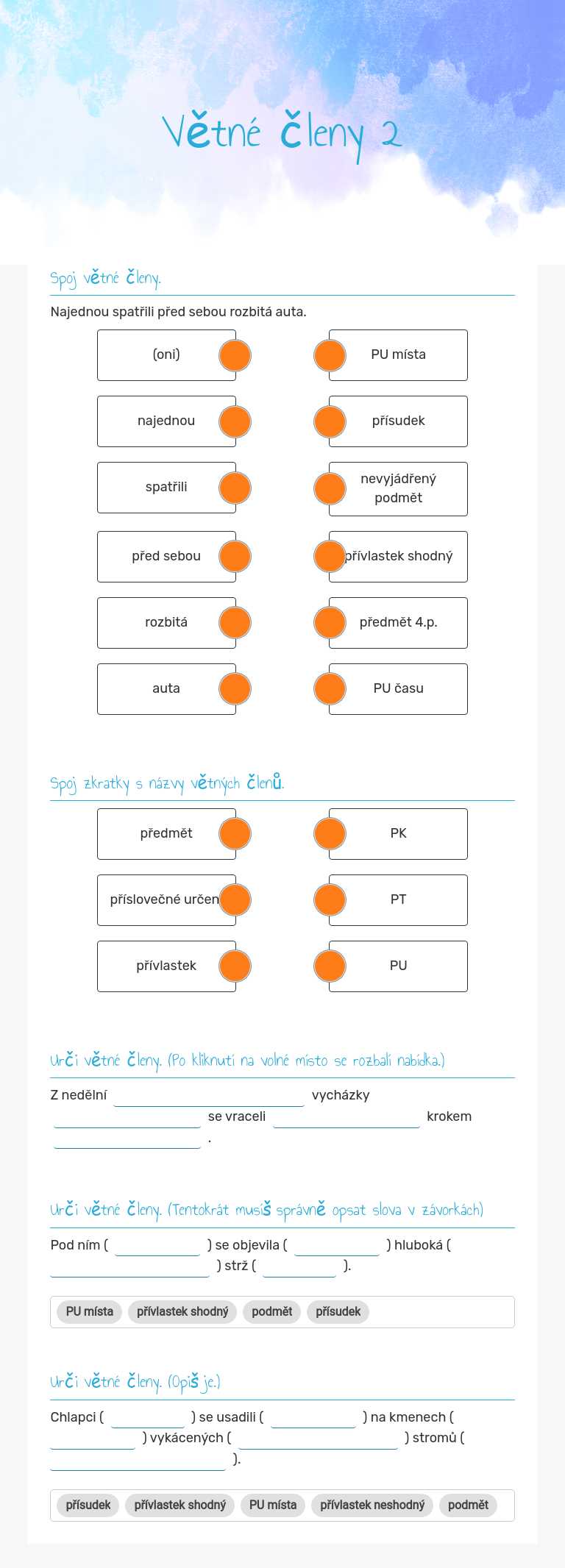 Větné členy 2 worksheet preview image