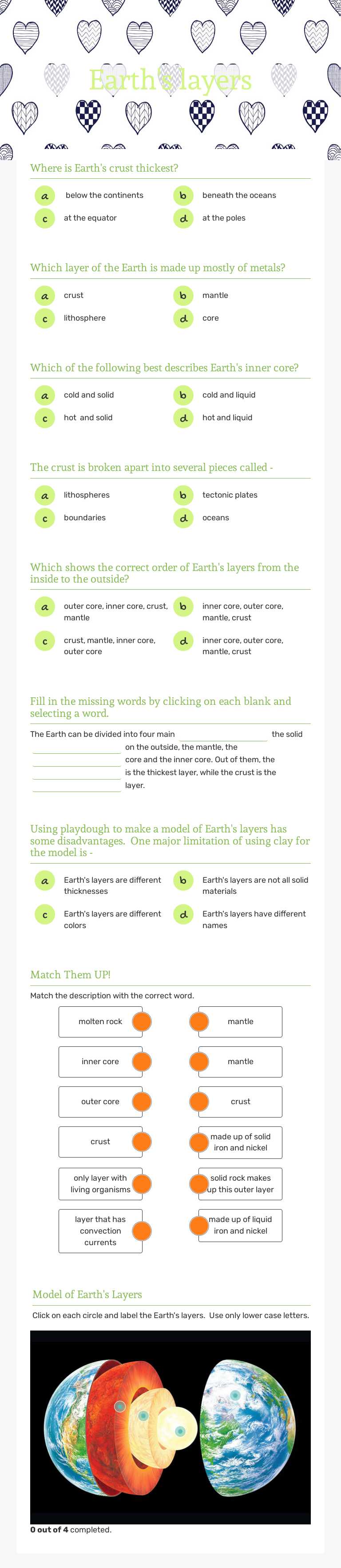 Earth's layers Grade 5 worksheet preview