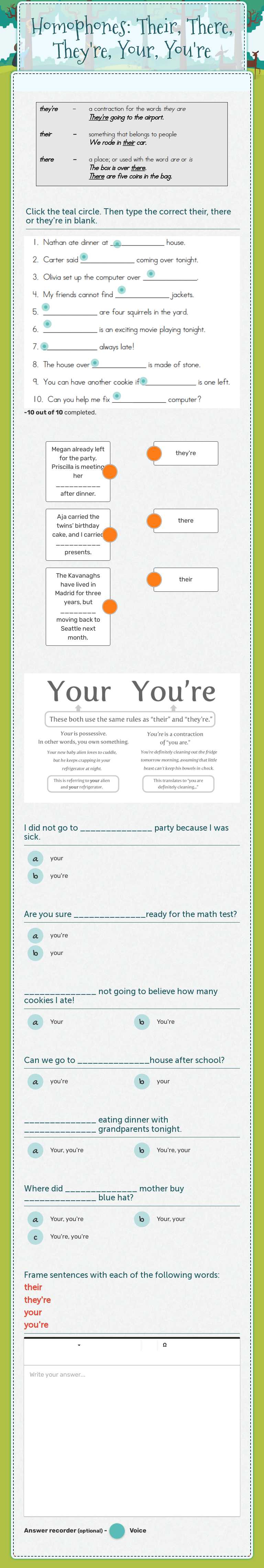 Homophones: Their, There, They're,
Your, You're Grade 4 worksheet preview