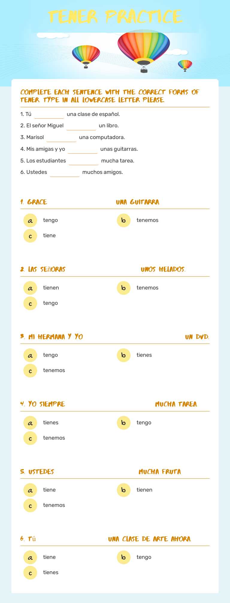 Tener Practice worksheet preview image