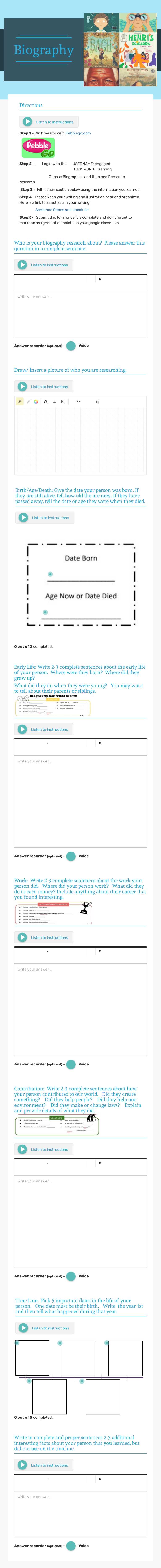 Biography worksheet preview image