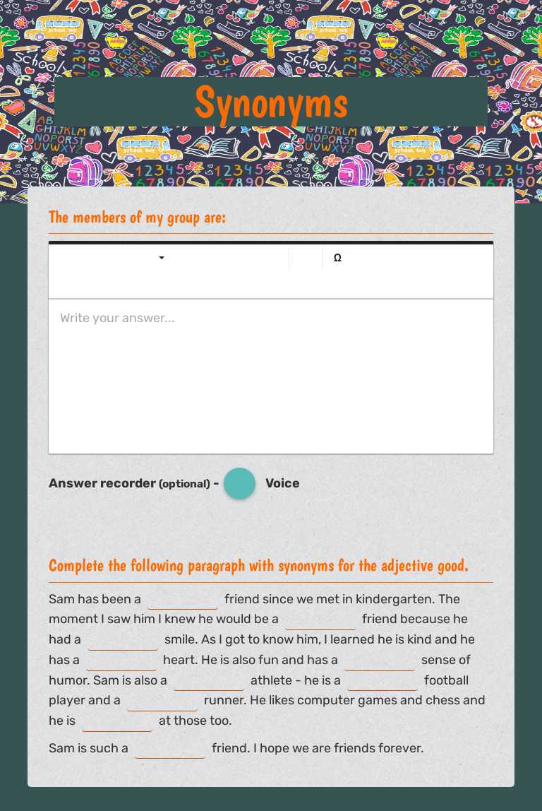 Synonyms worksheet preview image
