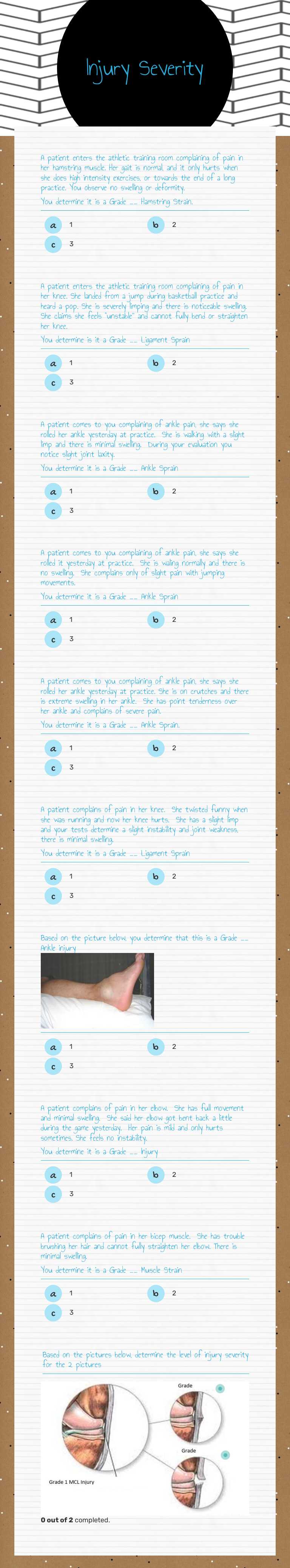 Injury Severity Grade 12 worksheet preview