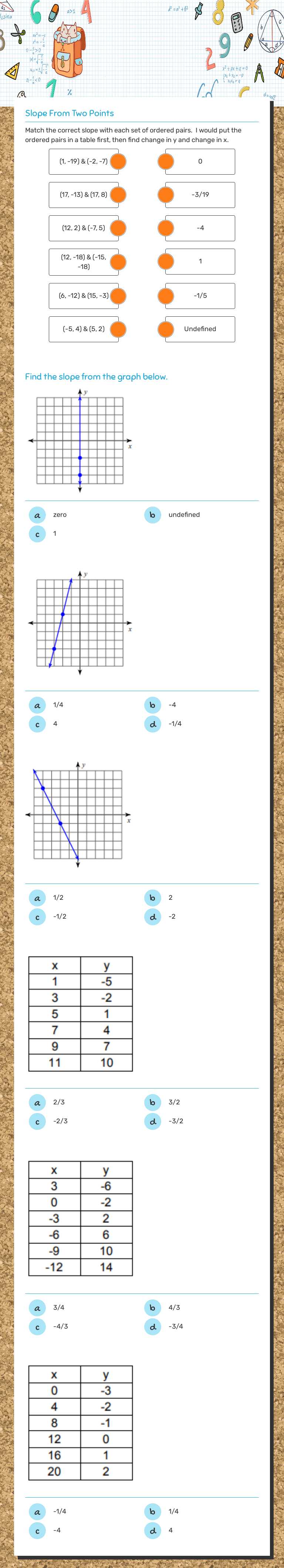 Various ways of finding slope Grade 9 worksheet preview