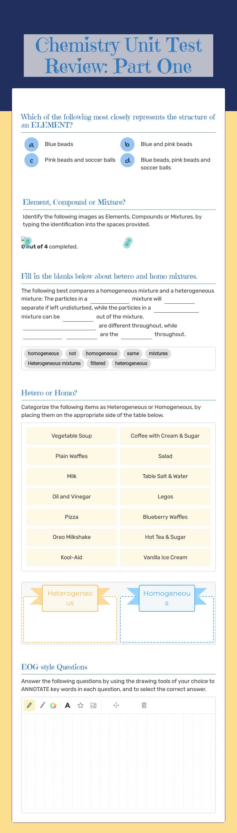 Chemistry Unit Test Review: Part One worksheet preview image