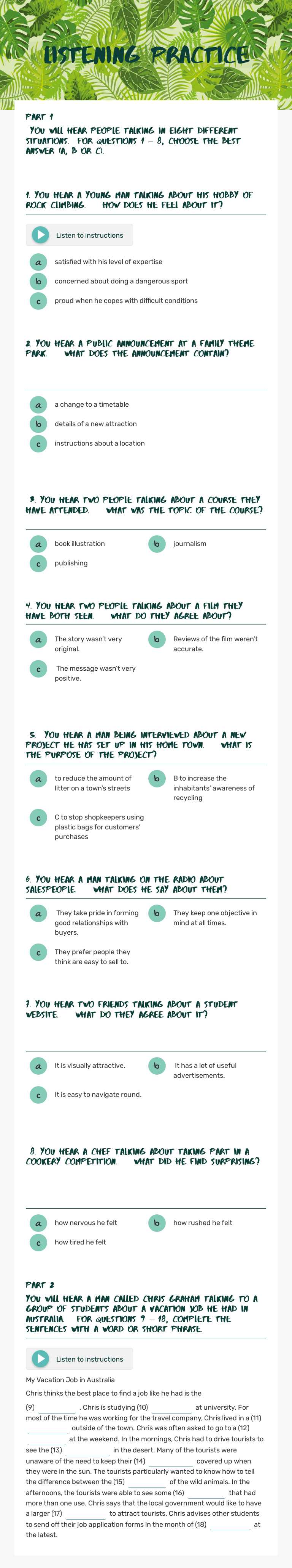 listening practice Preschool worksheet preview
