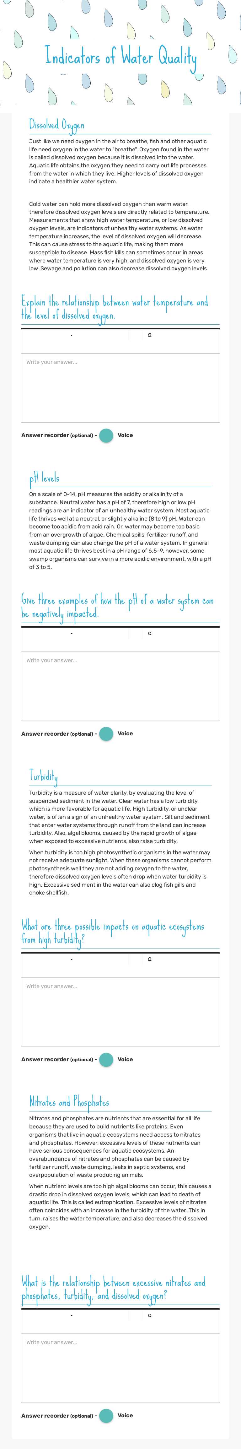 Indicators of 
Water Quality worksheet preview image