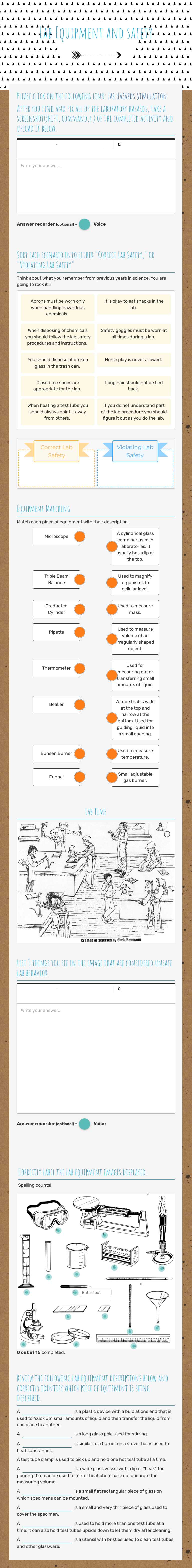 Lab Equipment and safety Grade 11 worksheet preview
